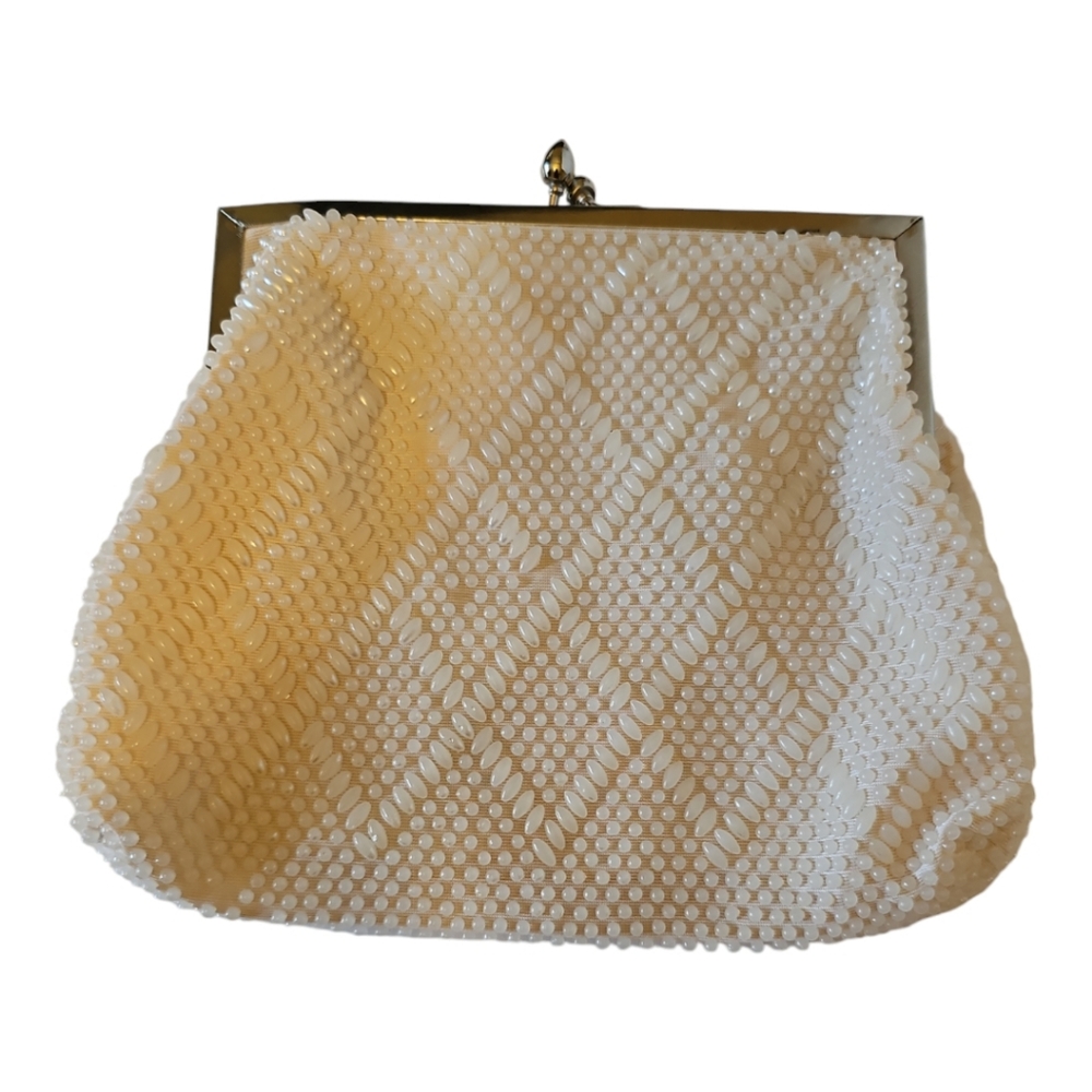 Vintage Classy White Beaded Clutch by Artel